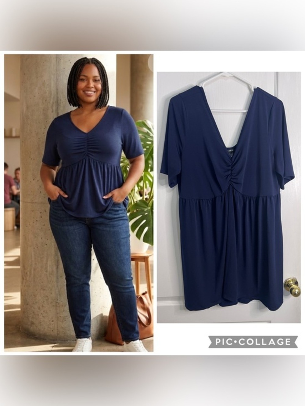 torrid Navy V-Neck Ruched Babydoll Tunic top size 2